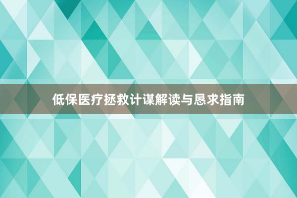 低保医疗拯救计谋解读与恳求指南